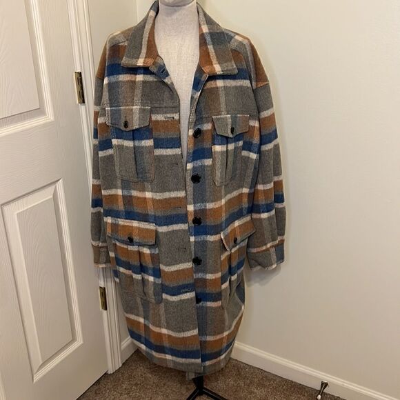 American Eagle Plaid Utility Style Coat. Like New Condition. Size L - Picture 1 of 8